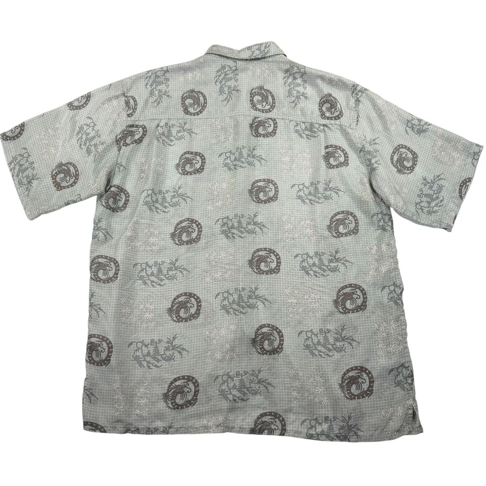 Bruno 100% Silk Button Up Shirt XL Gray Dragon Print Camp Hawaiian Y2K - Picture 2 of 9